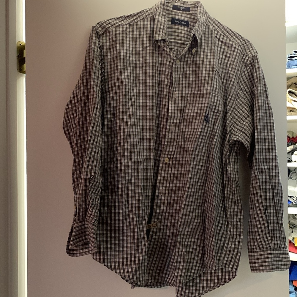 Mens long sleeve button down shirt- medium